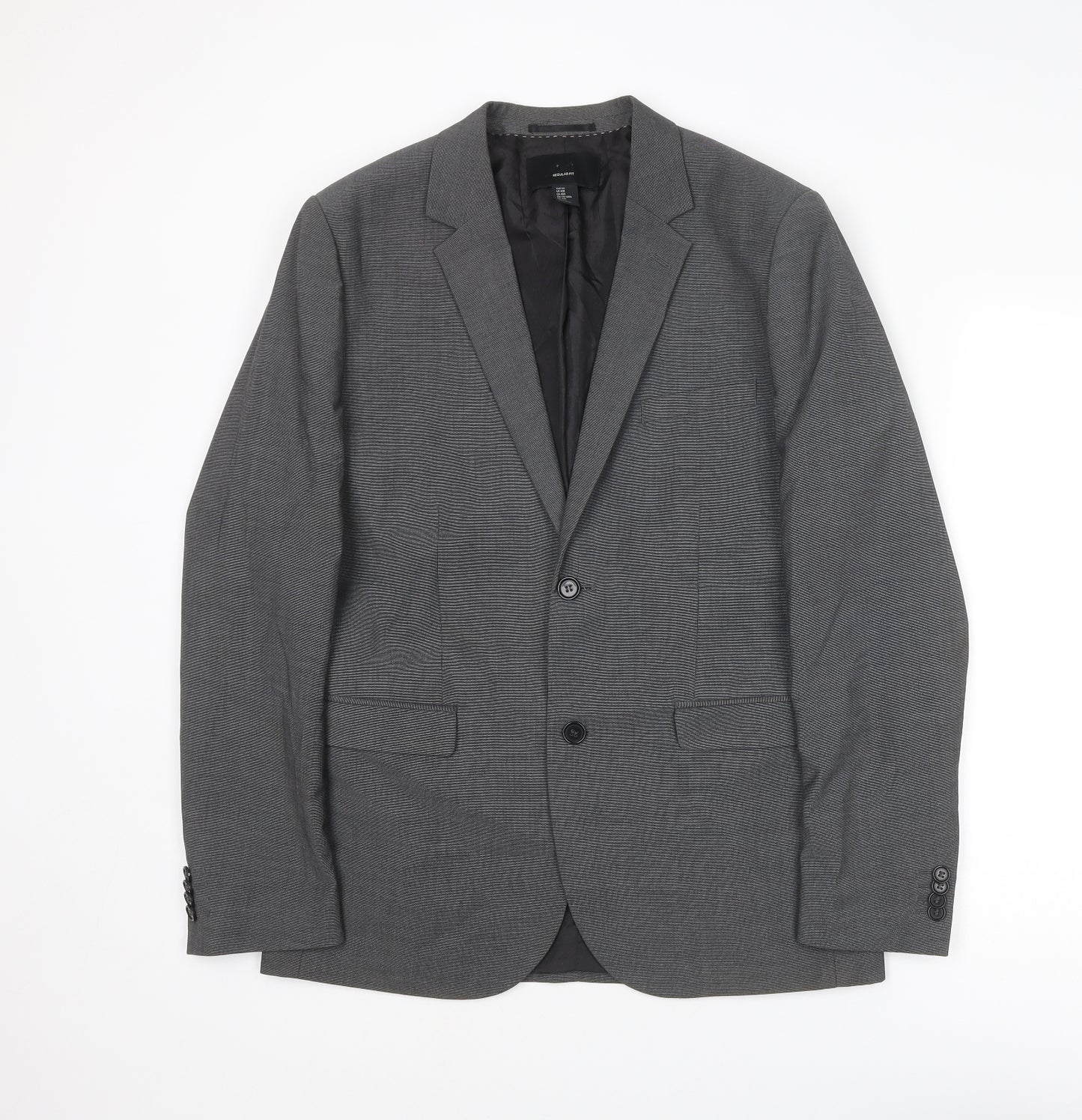 H&M Mens Grey Polyester Jacket Suit Jacket Size L Regular