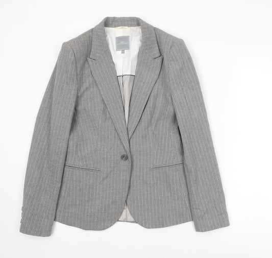 NEXT Womens Grey Striped Polyester Jacket Suit Jacket Size 12