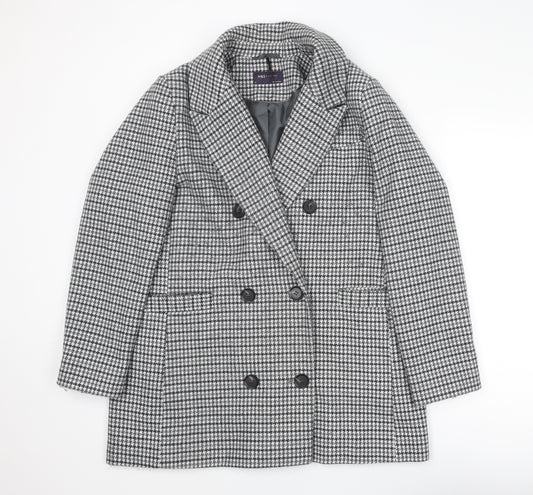 Marks and Spencer Womens Grey Geometric Pea Coat Coat Size 16 Buckle