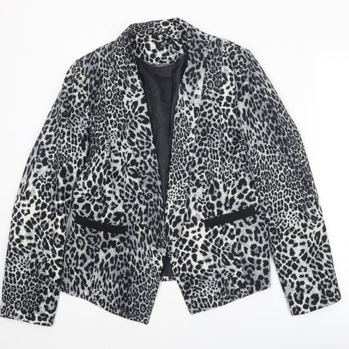 Wallis Womens Grey Animal Print Jacket Blazer Size 14 - Leopard Print