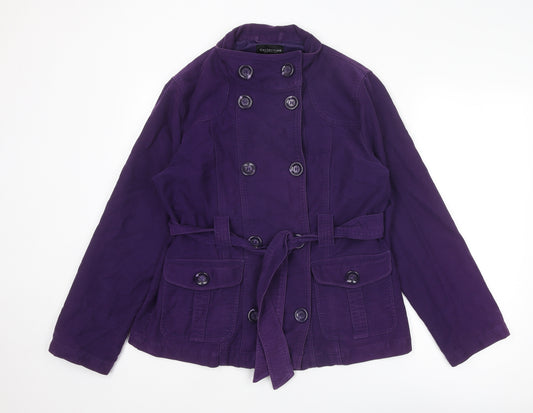 Debenhams Womens Purple Pea Coat Coat Size 16 Button