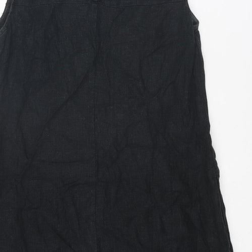 NEXT Womens Black Linen Shift Size 14 Boat Neck Button - Crocheted Lace Detail