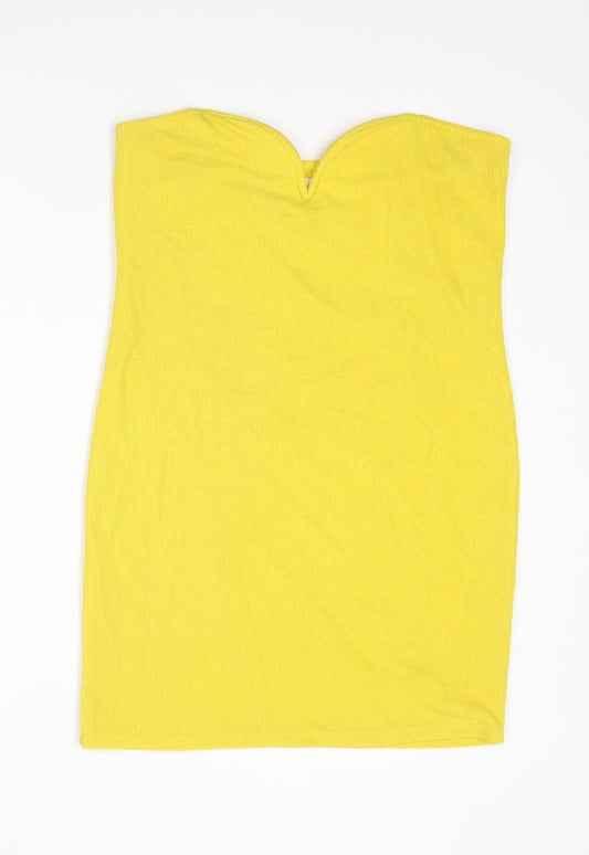 H&M Womens Yellow Polyester Mini Size L Sweetheart Pullover - Strapless Ribbed