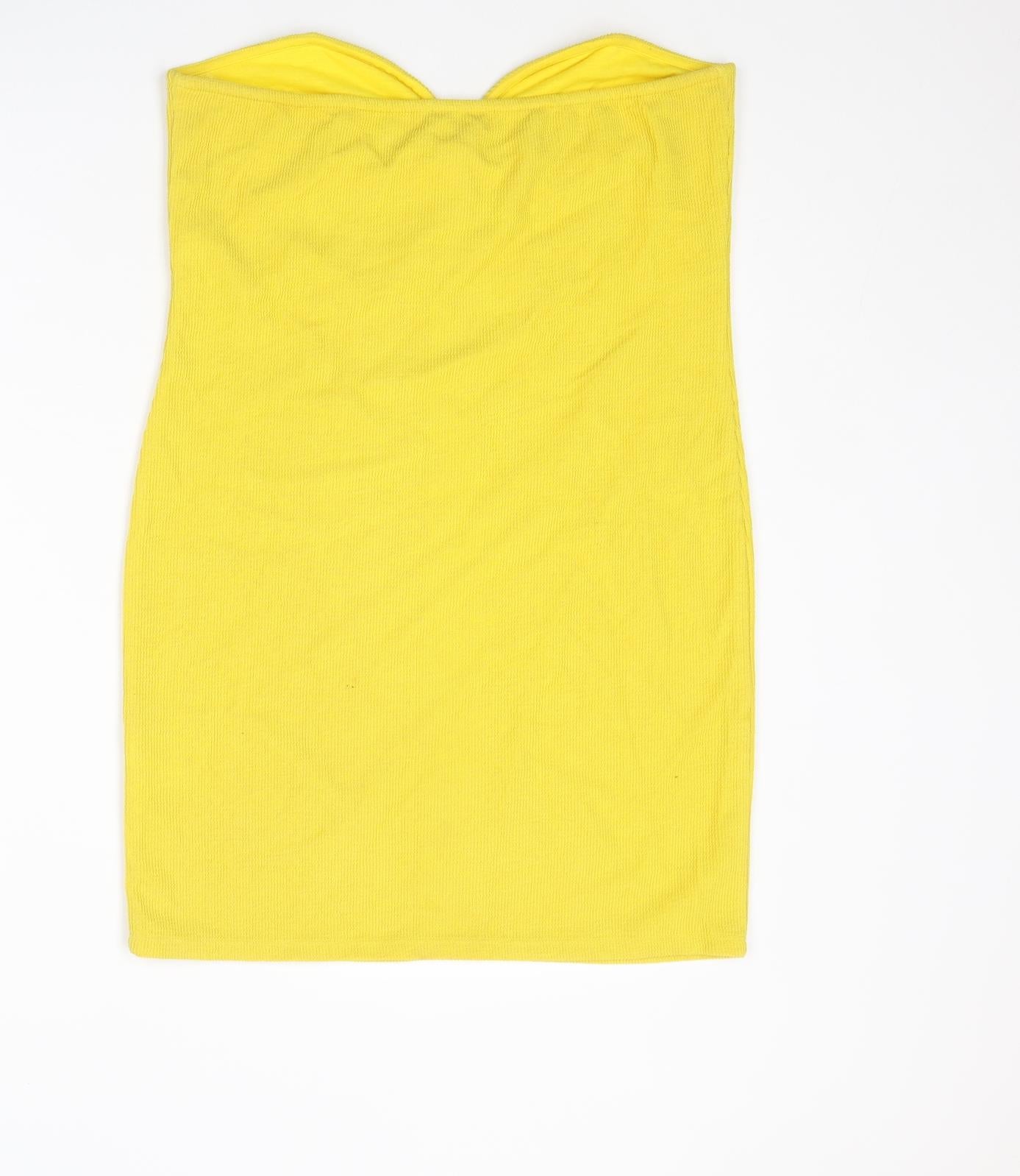 H&M Womens Yellow Polyester Mini Size L Sweetheart Pullover - Strapless Ribbed