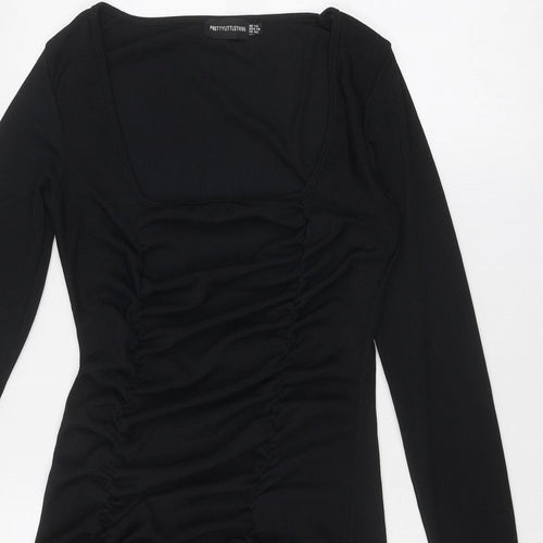 PRETTYLITTLETHING Womens Black Polyester Bodycon Size 14 Square Neck Pullover