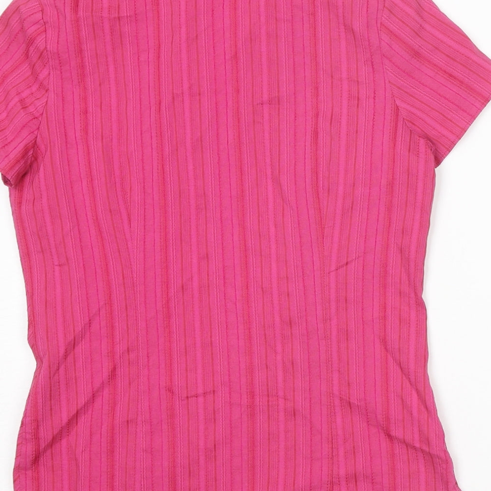 Marks and Spencer Womens Pink Striped Cotton Basic Blouse Size 10 Collared