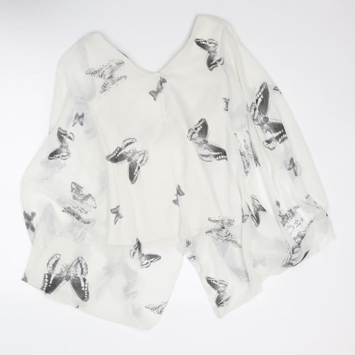 New Look Womens White Geometric Polyester Basic Blouse Size 12 V-Neck - Butterfly Print
