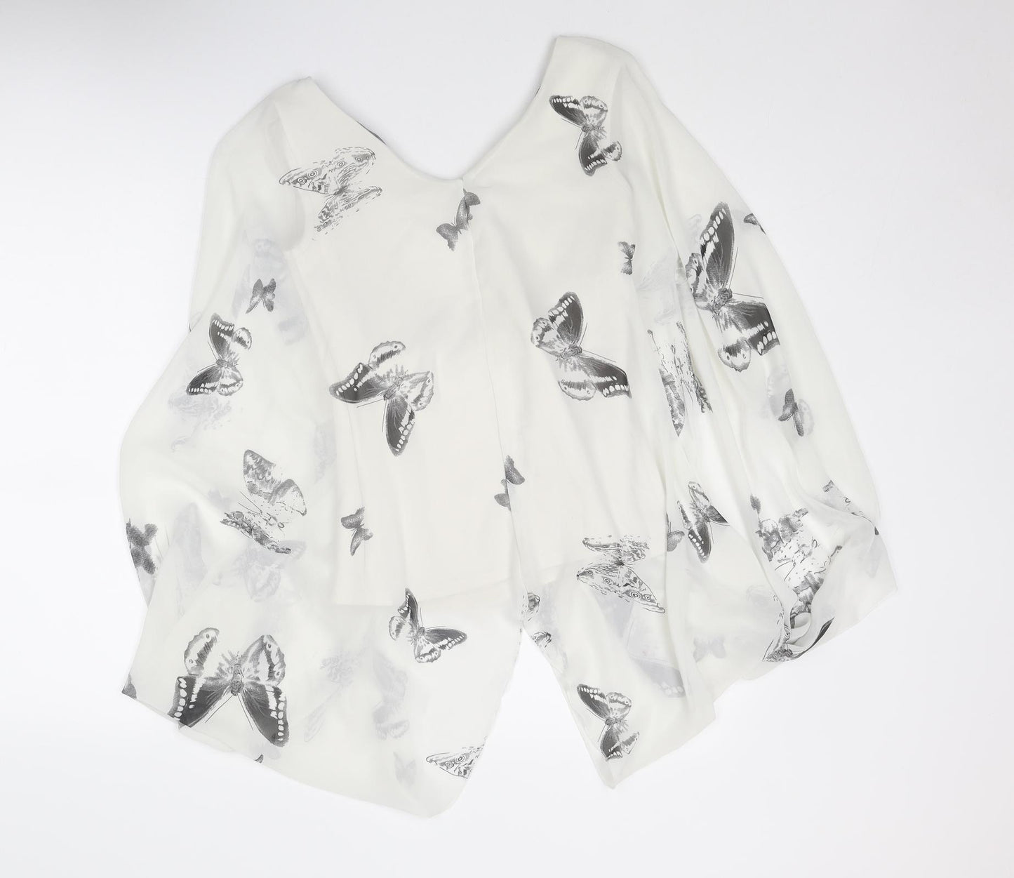 New Look Womens White Geometric Polyester Basic Blouse Size 12 V-Neck - Butterfly Print