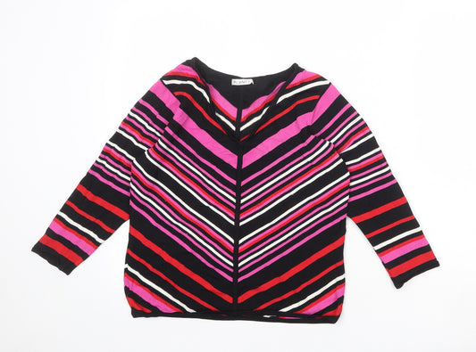 Planet Womens Multicoloured V-Neck Striped Viscose Pullover Jumper Size M