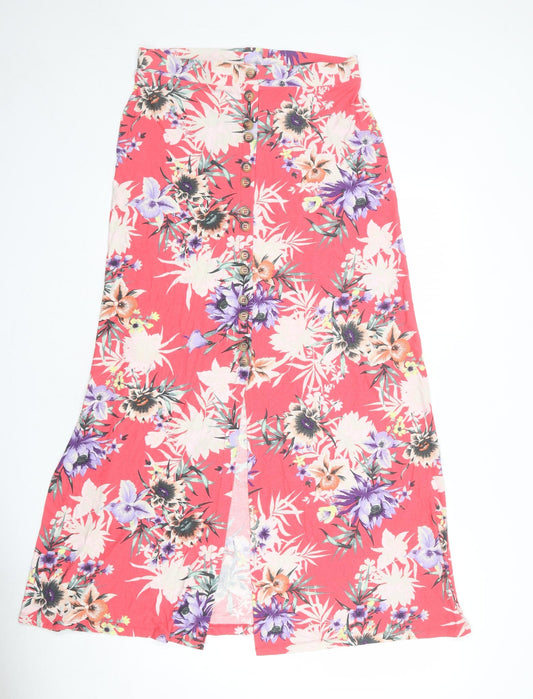 NEXT Womens Pink Floral Viscose Maxi Skirt Size 12 Button