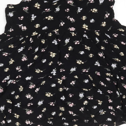 New Look Womens Black Floral Viscose A-Line Size 8 Round Neck Button