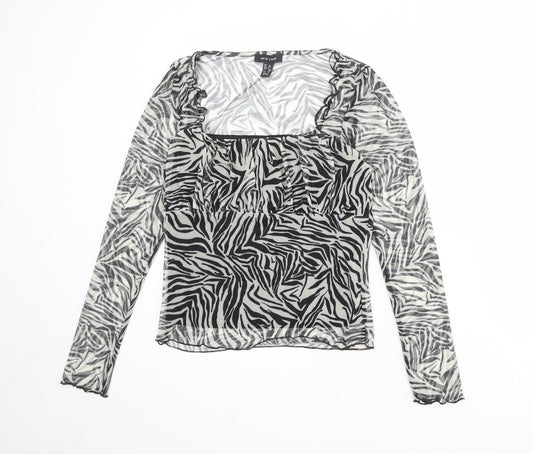 New Look Womens Ivory Animal Print Polyester Basic T-Shirt Size 12 Square Neck - Zebra Pattern