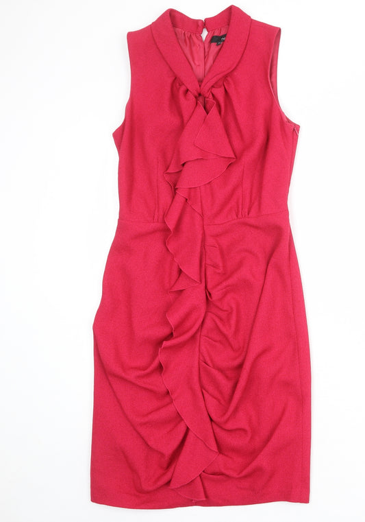NEXT Womens Pink Polyester Tank Dress Size 8 Collared Button