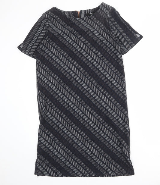 NEXT Womens Black Geometric Polyester T-Shirt Dress Size 10 Round Neck Zip