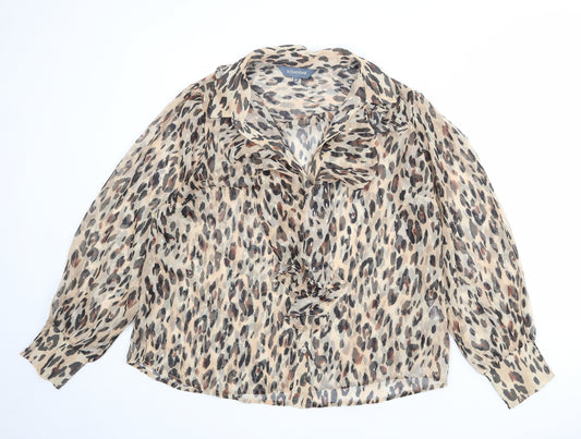 SOSANDAR Womens Beige Animal Print Polyester Basic Blouse Size 18 Collared - Leopard Print