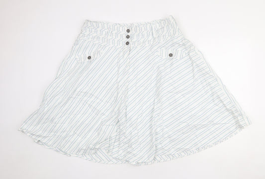 Crew Clothing Womens White Striped Cotton Swing Skirt Size 16 Button