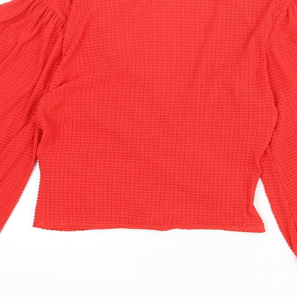 Topshop Womens Red Polyester Basic Blouse Size 16 V-Neck