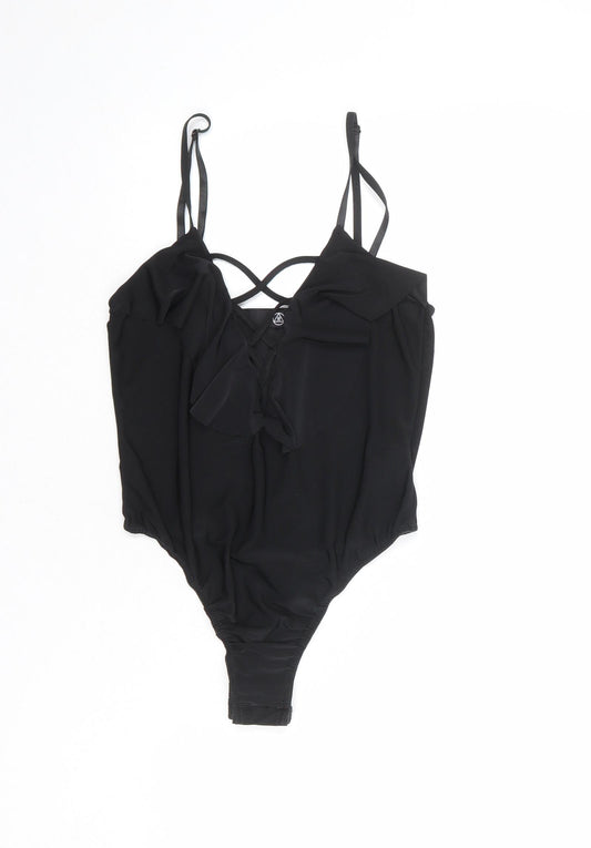 Missguided Womens Black Polyester Bodysuit One-Piece Size 8 Snap