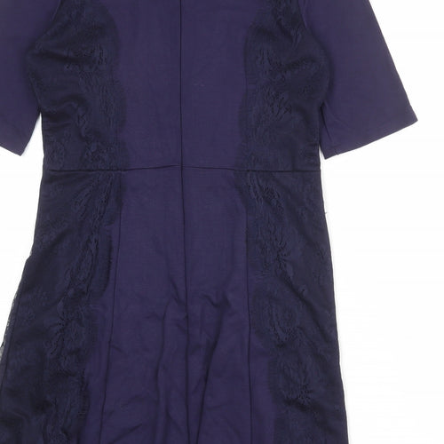 Warehouse Womens Blue Viscose A-Line Size 14 Round Neck Zip - Lace Details