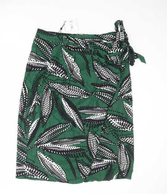 John Lewis Womens Green Geometric Viscose Wrap Skirt Size 18 Tie