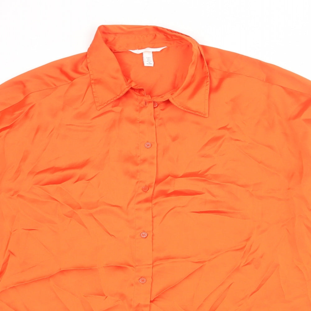 H&M Womens Orange Polyester Basic Button-Up Size S Collared