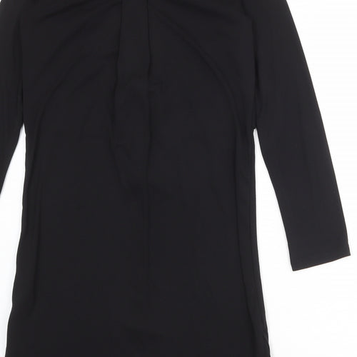 Topshop Womens Black Polyester Shirt Dress Size 6 Collared Button