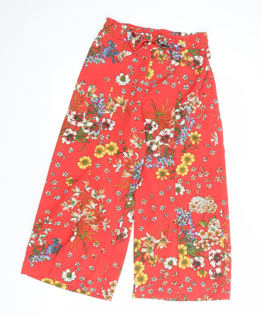 Japna Womens Red Floral Polyester Trousers Size S Regular