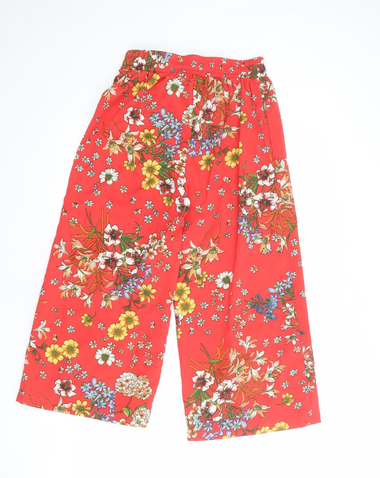 Japna Womens Red Floral Polyester Trousers Size S Regular