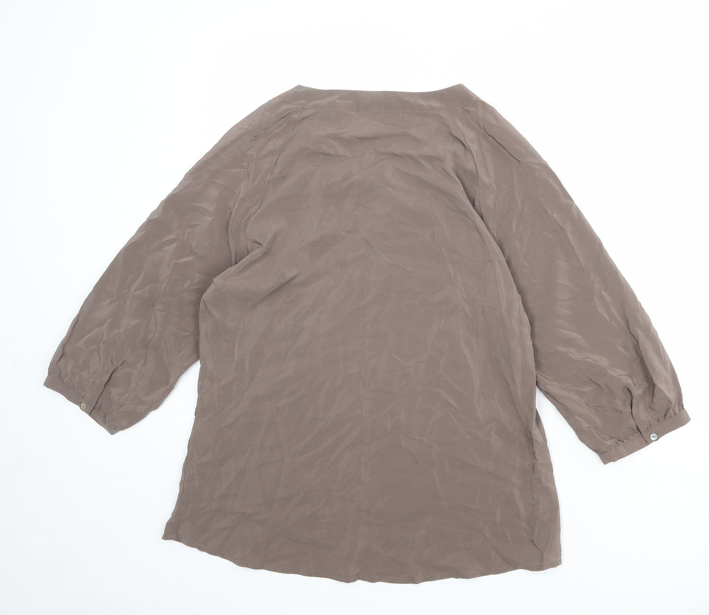 Zara Womens Brown Silk Basic Blouse Size 10 Round Neck - Tie Neck Detail