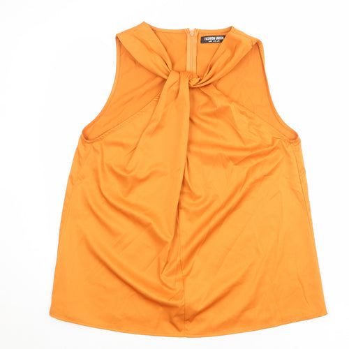 Fashion Union Womens Orange Polyester Basic Tank Size 16 Round Neck - Front Detail