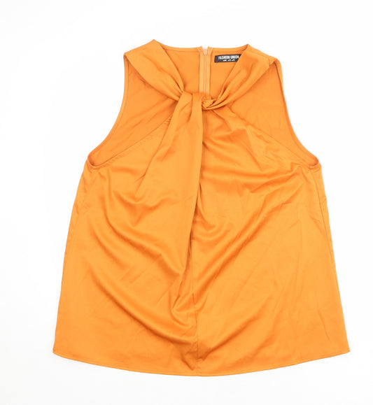 Fashion Union Womens Orange Polyester Basic Tank Size 16 Round Neck - Front Detail