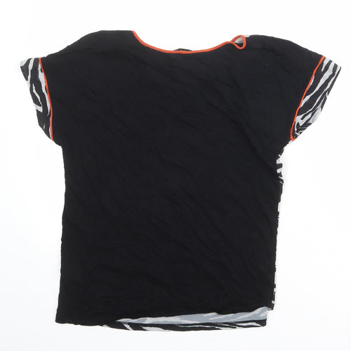NEXT Womens Black Animal Print Polyester Basic T-Shirt Size 6 Boat Neck - Zebra Print