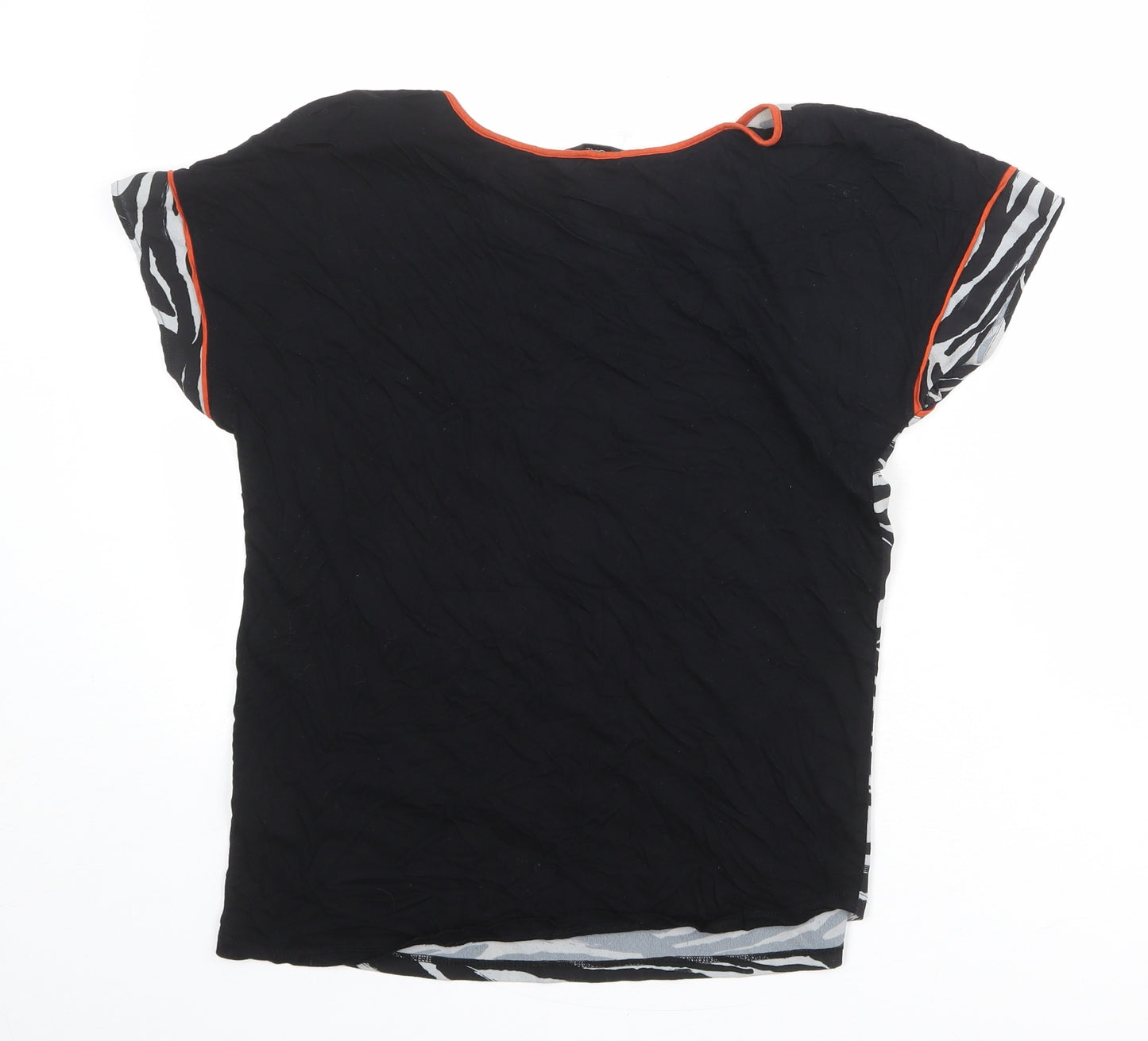 NEXT Womens Black Animal Print Polyester Basic T-Shirt Size 6 Boat Neck - Zebra Print