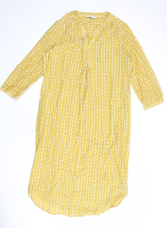 Jasper Conran Womens Yellow Geometric Cotton Shirt Dress Size 14 V-Neck Pullover