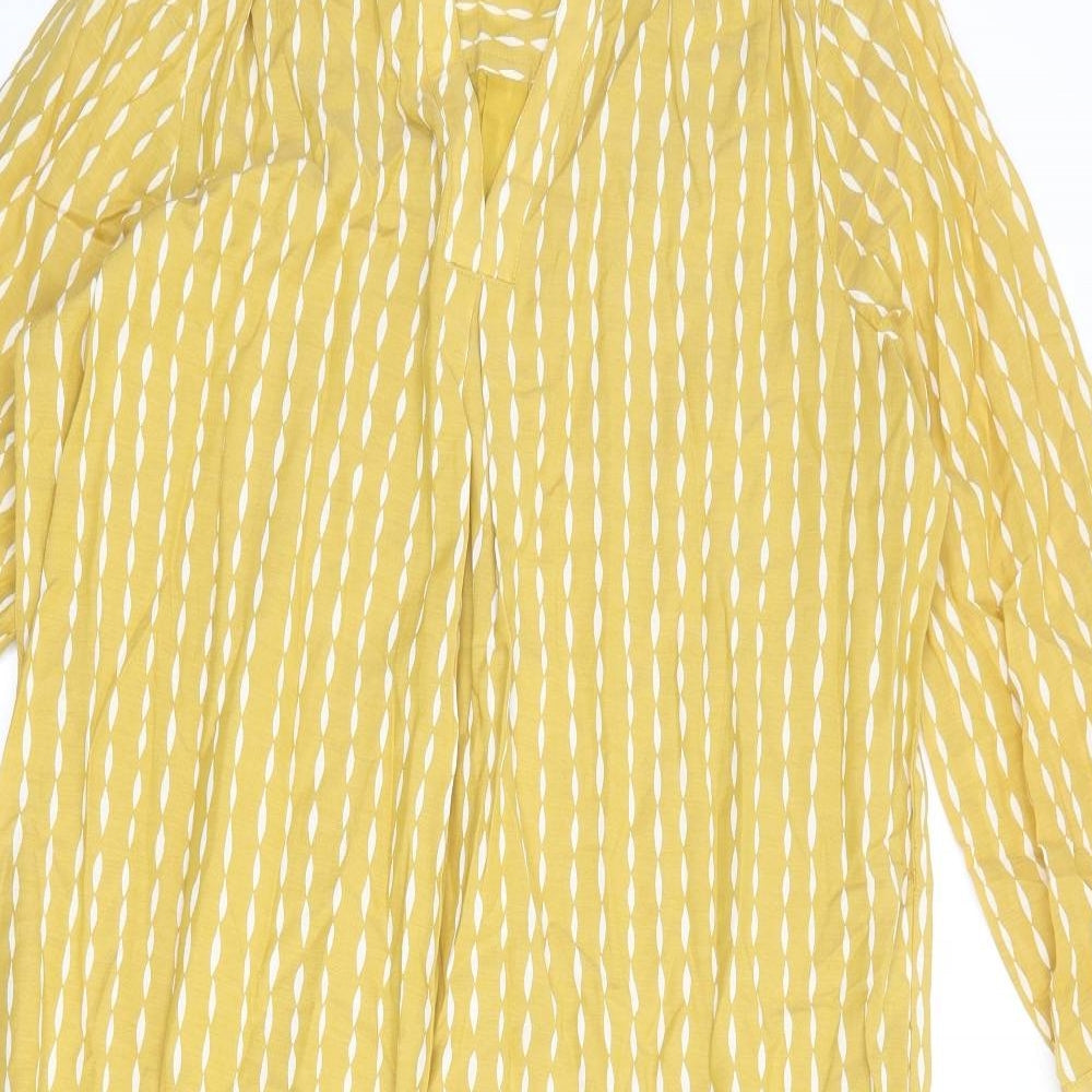Jasper Conran Womens Yellow Geometric Cotton Shirt Dress Size 14 V-Neck Pullover