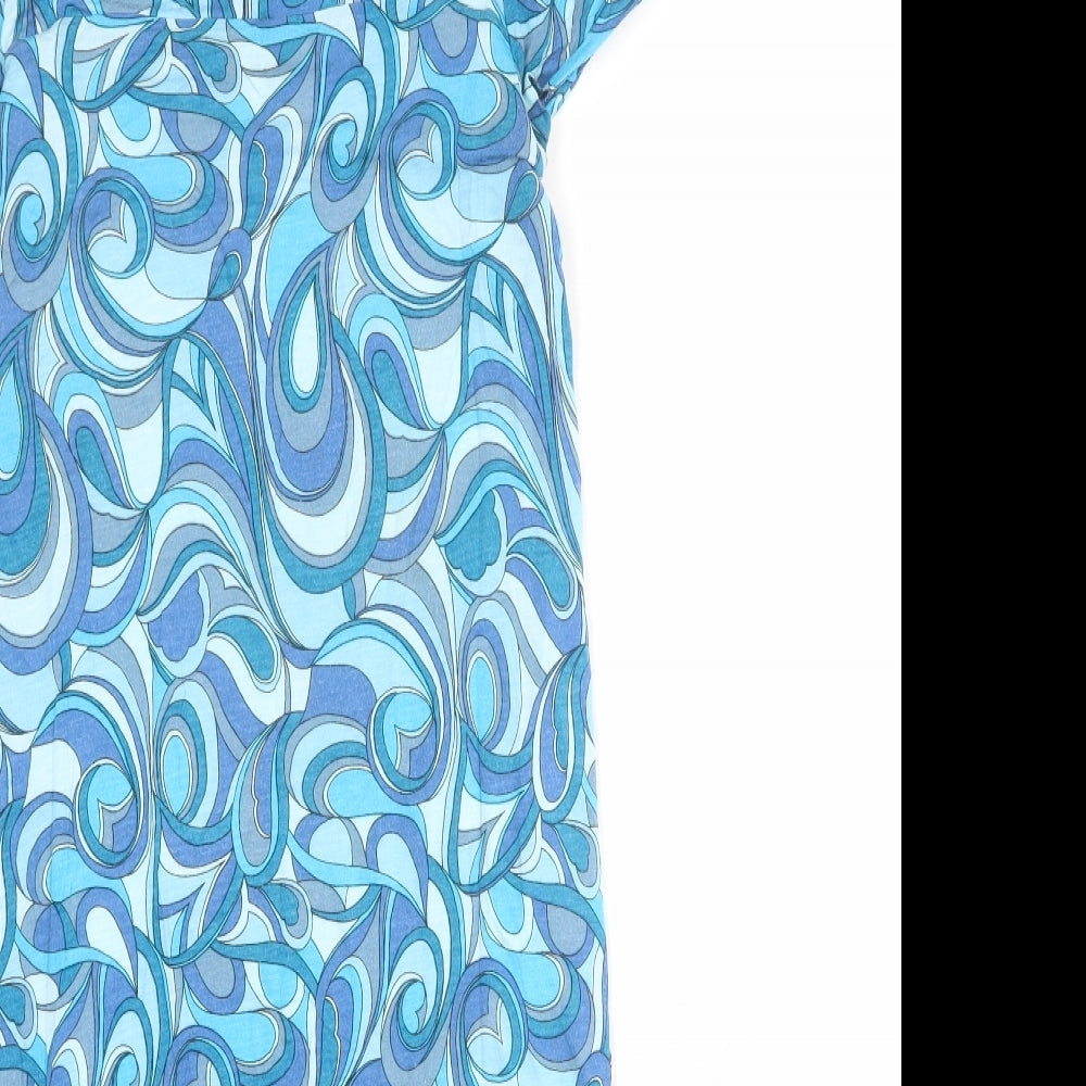 Mango Womens Blue Geometric Viscose A-Line Size S Boat Neck Pullover