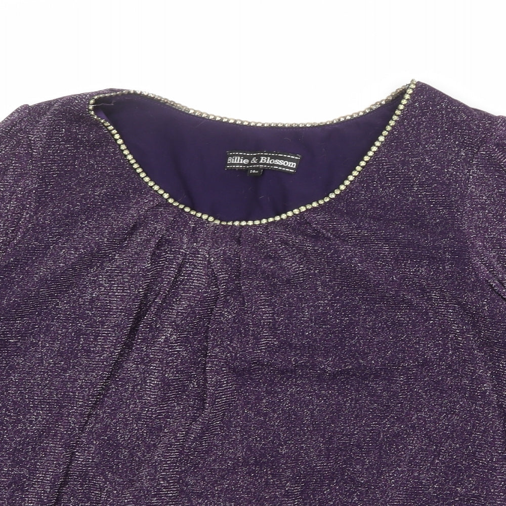 Billie & Blossom Womens Purple Nylon Basic Blouse Size 14 Boat Neck - Embellished Neckline
