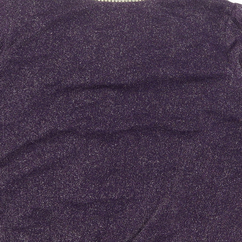 Billie & Blossom Womens Purple Nylon Basic Blouse Size 14 Boat Neck - Embellished Neckline