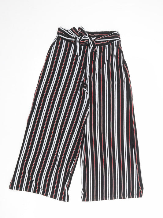 Pull&Bear Womens Black Striped Polyester Trousers Size M Regular