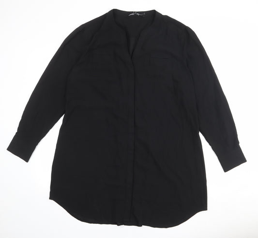 Betty Jackson Womens Black Polyester Basic Button-Up Size 20 V-Neck