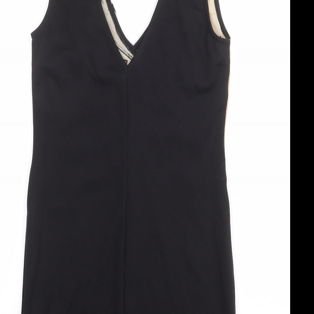 Lipsy Womens Black Geometric Polyester Pencil Dress Size 12 V-Neck Pullover - Plunging Neckline