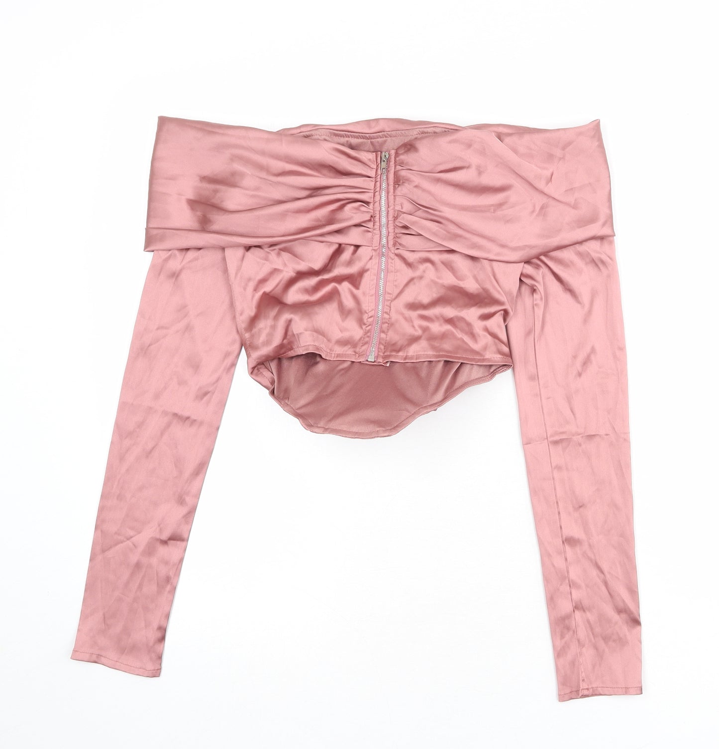 Missguided Womens Pink Polyester Cropped Blouse Size 8 Off the Shoulder - Corset Style