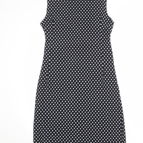 Stella Morgan Womens Black Polka Dot Polyester Pencil Dress Size 14 Boat Neck Pullover - Knot Front Detail