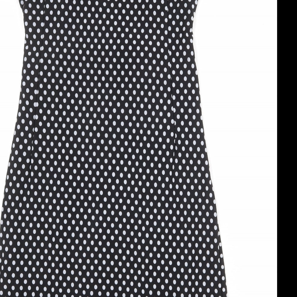 Stella Morgan Womens Black Polka Dot Polyester Pencil Dress Size 14 Boat Neck Pullover - Knot Front Detail