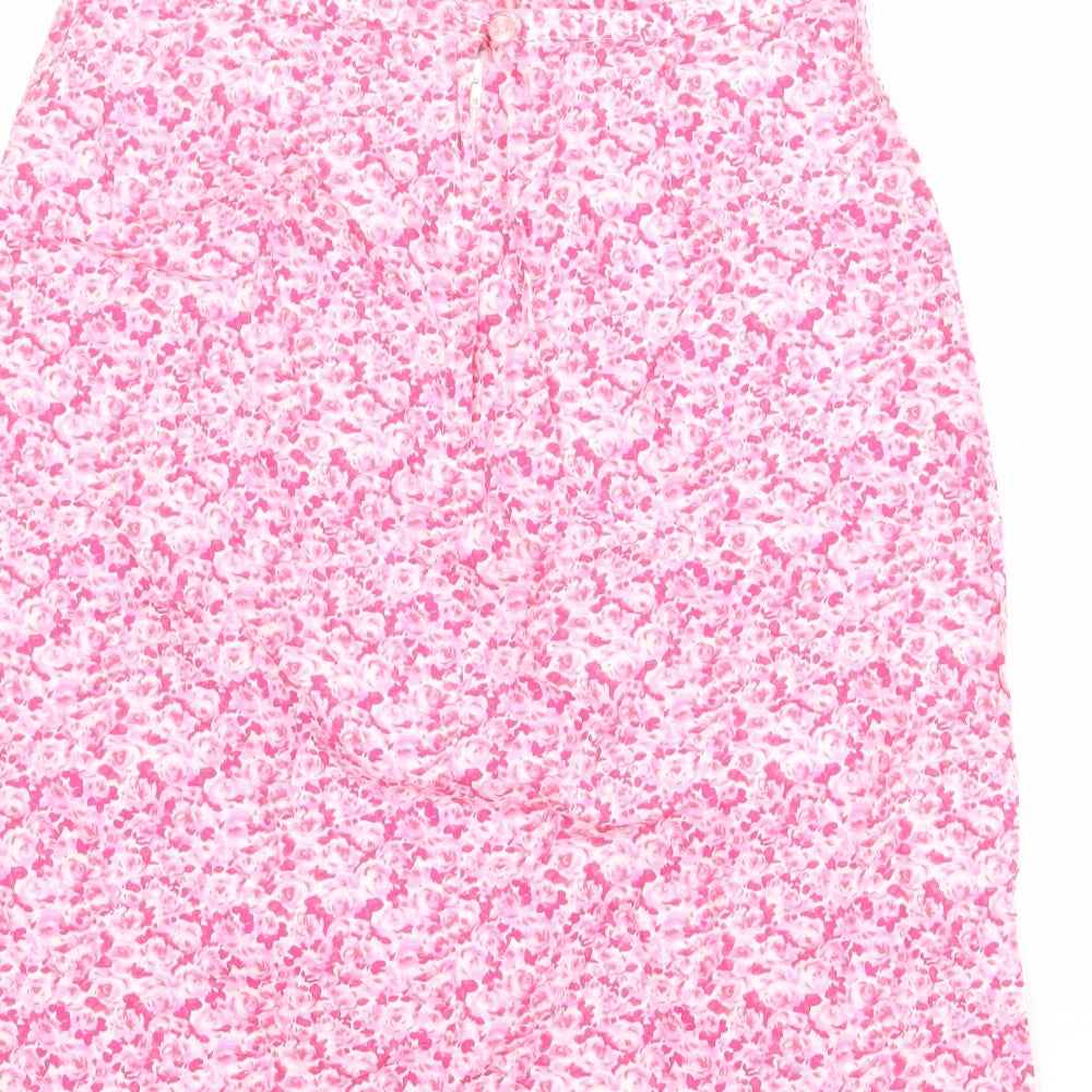 Topshop Womens Pink Floral Cotton A-Line Skirt Size 12 Zip