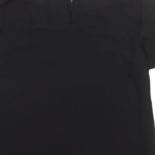 Oasis Womens Black Polyester Basic T-Shirt Size 14 Boat Neck