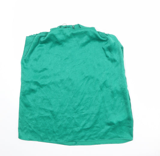 Zara Womens Green Polyester Basic Blouse Size M Mock Neck