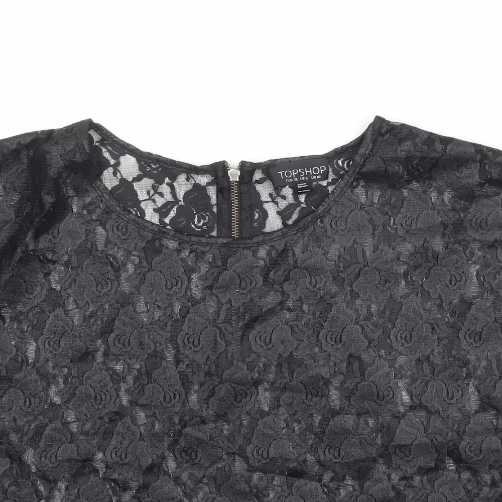 Topshop Womens Black Polyester Basic Blouse Size 10 Boat Neck