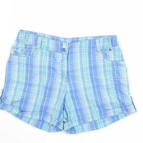 BHS Womens Blue Plaid Cotton Chino Shorts Size 12 Regular Zip