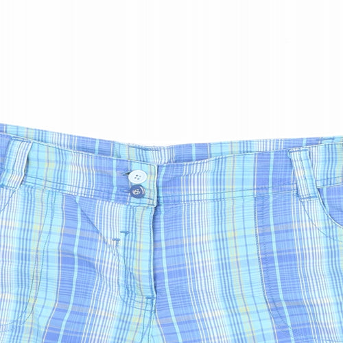 BHS Womens Blue Plaid Cotton Chino Shorts Size 12 Regular Zip